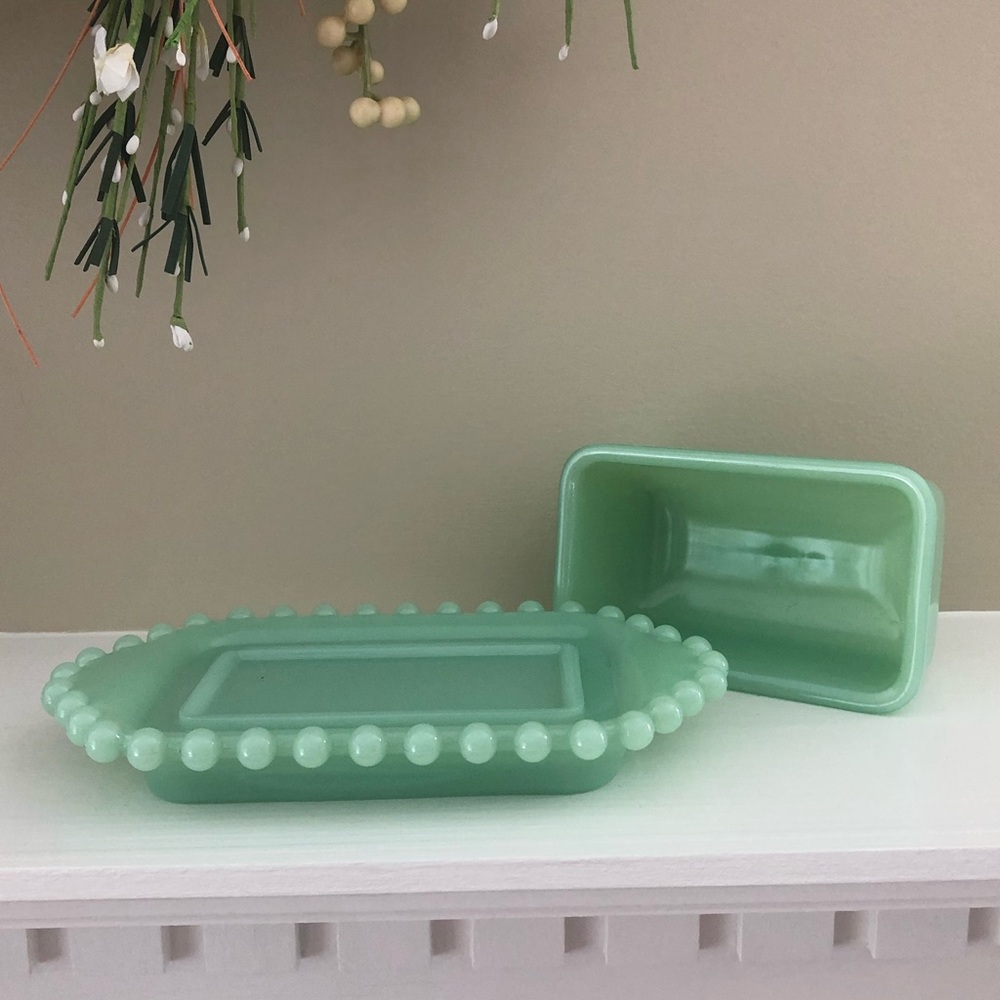 Light Green Butter Dish 7” Vintage - Picture 5 of 13